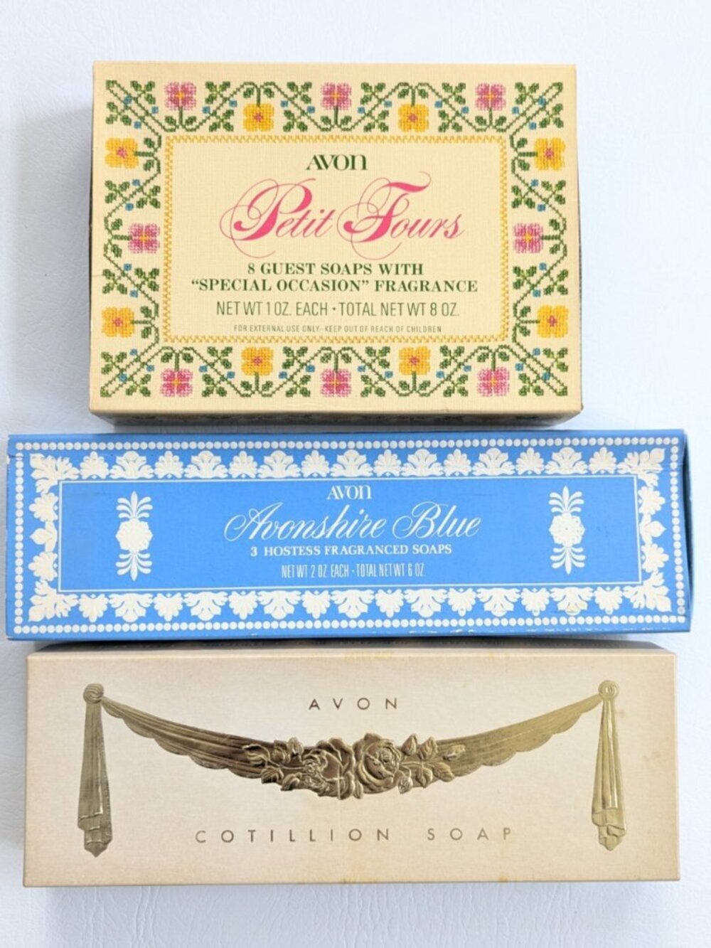 Lot 3 Boxes Vintage 60's & 70's Avon Decorative Soap Hostess Sets